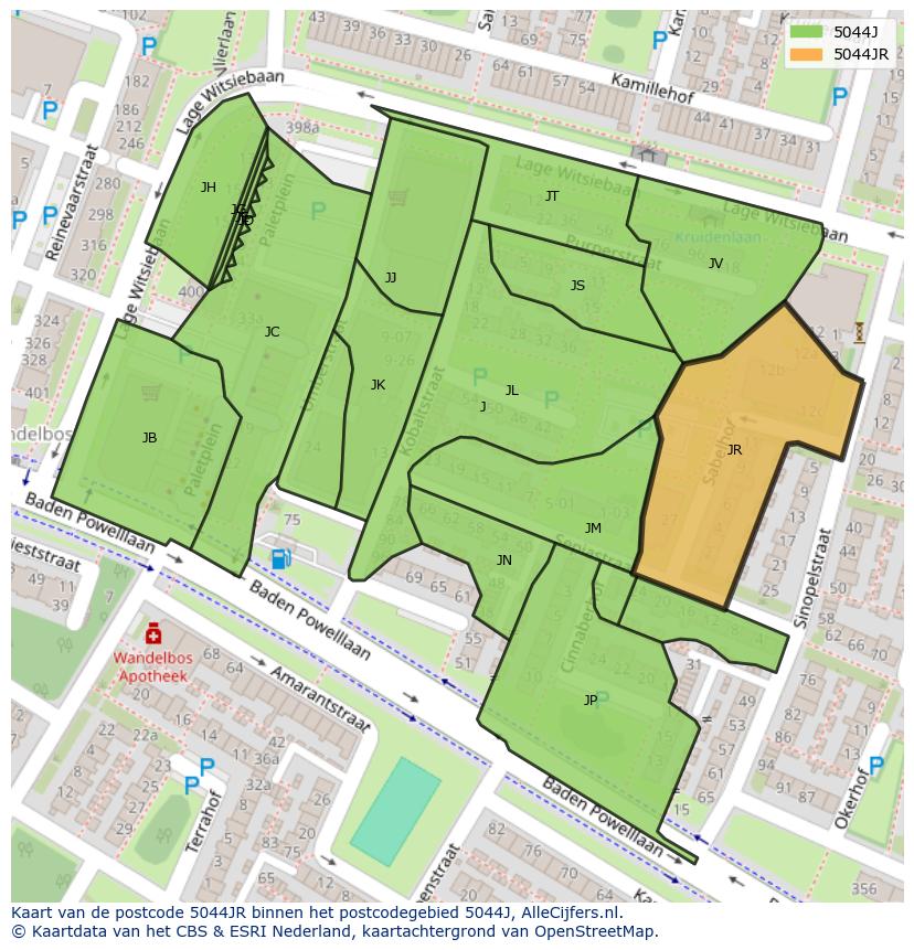 Afbeelding van het postcodegebied 5044 JR op de kaart.