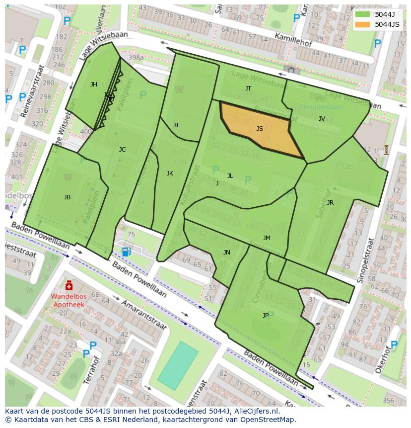 Afbeelding van het postcodegebied 5044 JS op de kaart.