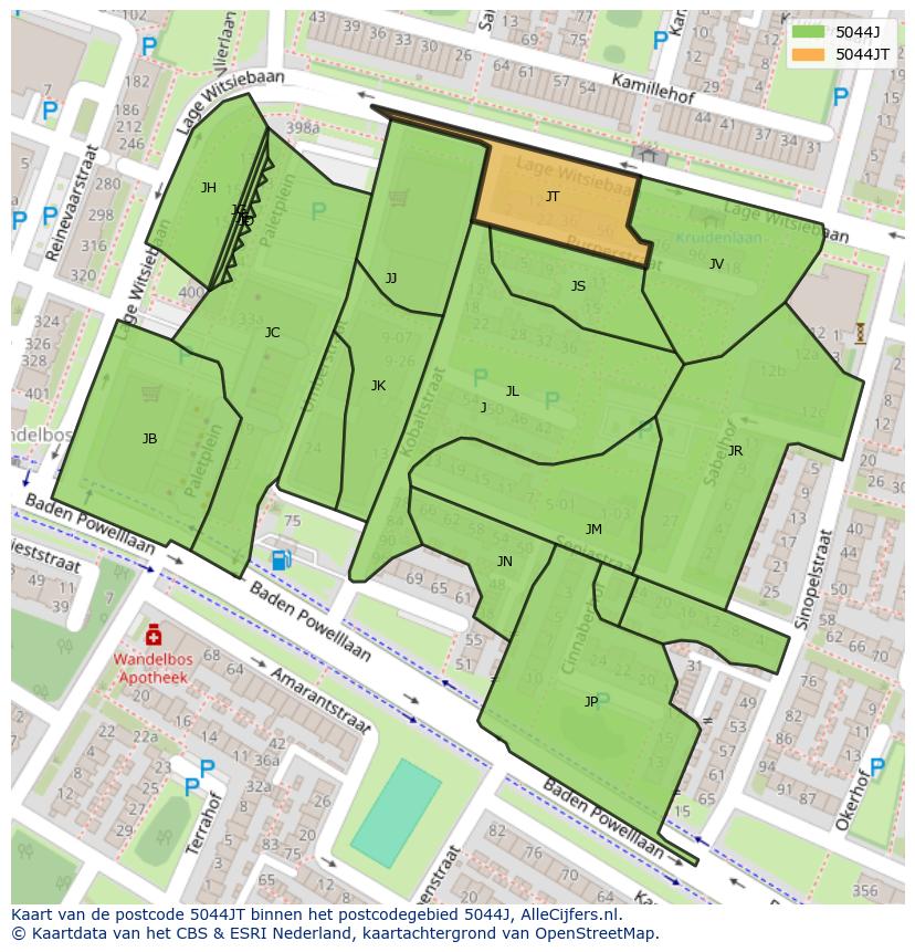 Afbeelding van het postcodegebied 5044 JT op de kaart.