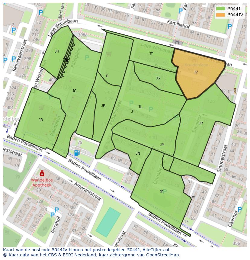 Afbeelding van het postcodegebied 5044 JV op de kaart.