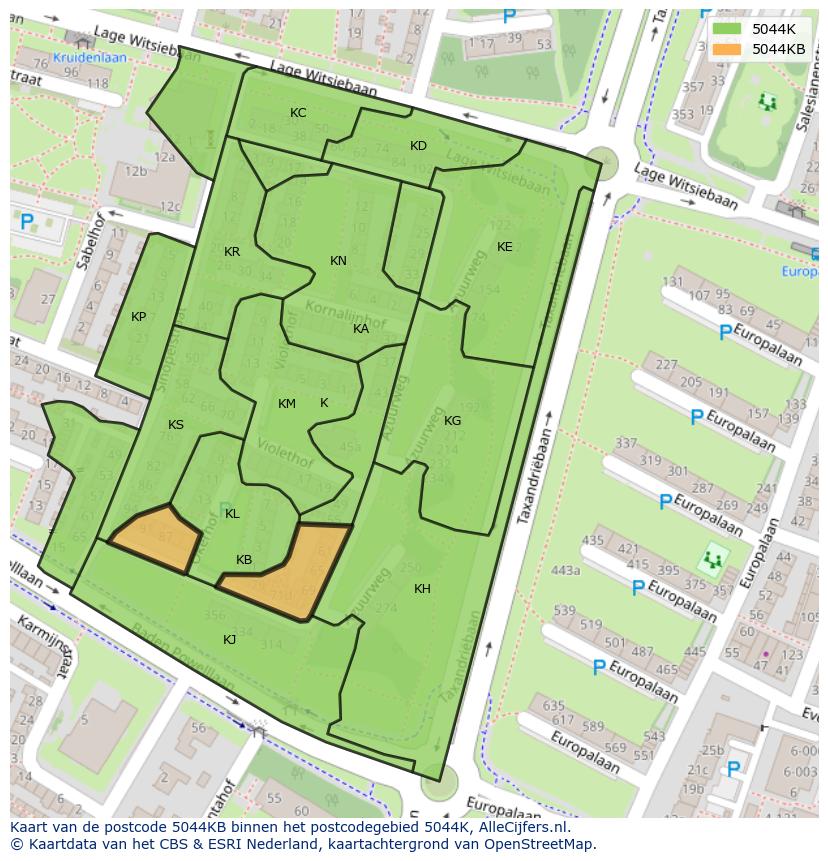 Afbeelding van het postcodegebied 5044 KB op de kaart.