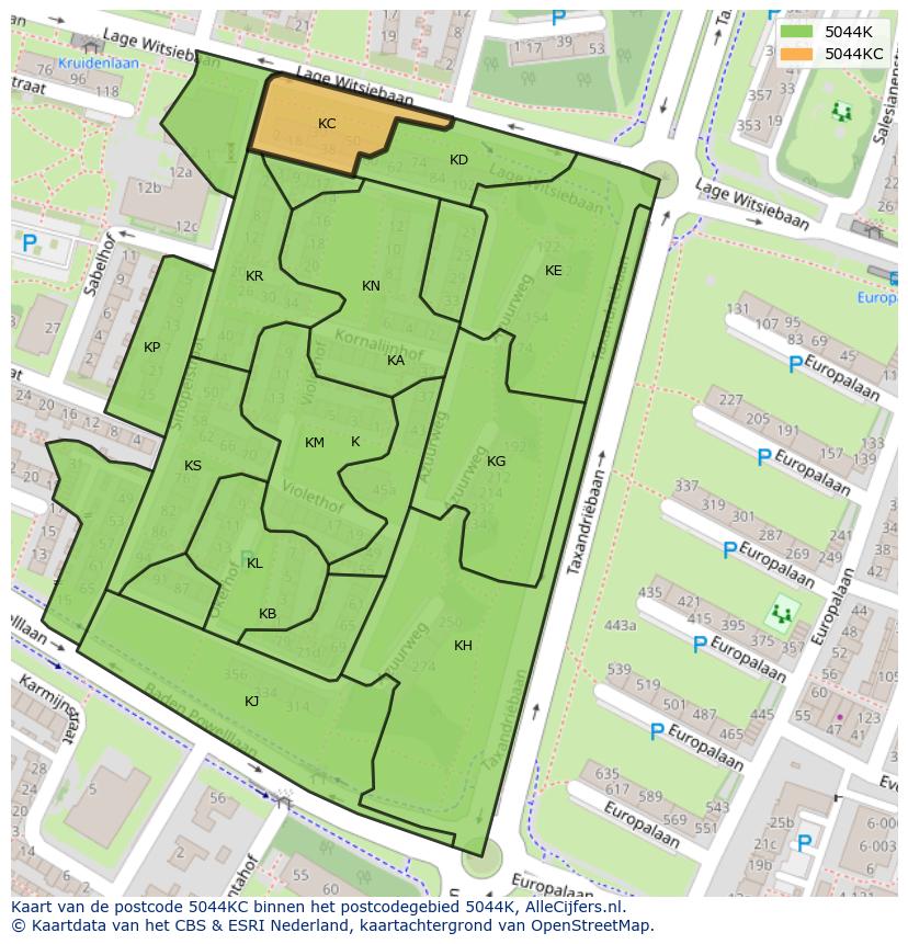 Afbeelding van het postcodegebied 5044 KC op de kaart.