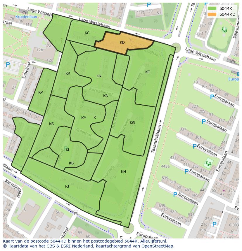 Afbeelding van het postcodegebied 5044 KD op de kaart.
