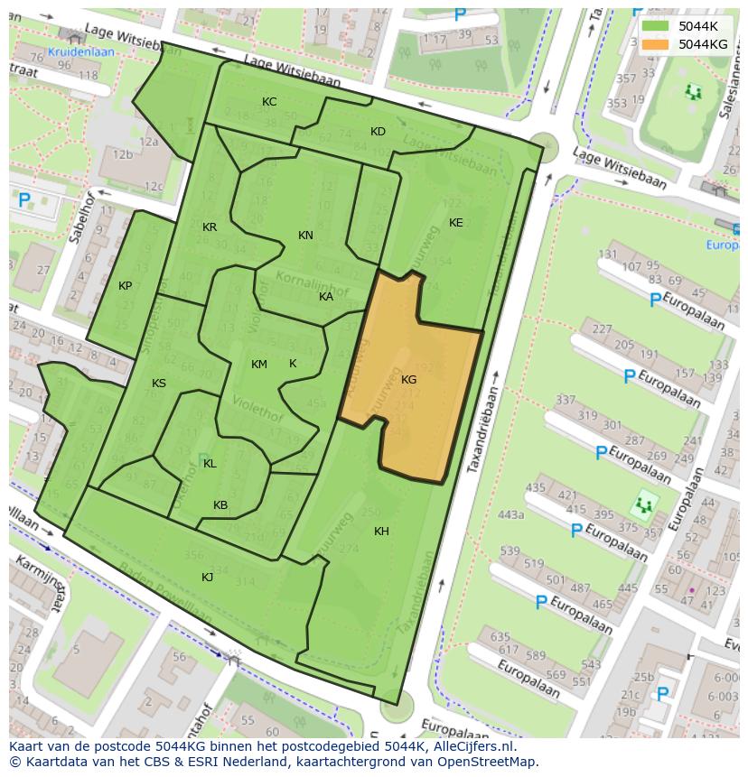 Afbeelding van het postcodegebied 5044 KG op de kaart.
