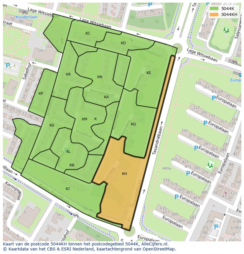 Afbeelding van het postcodegebied 5044 KH op de kaart.