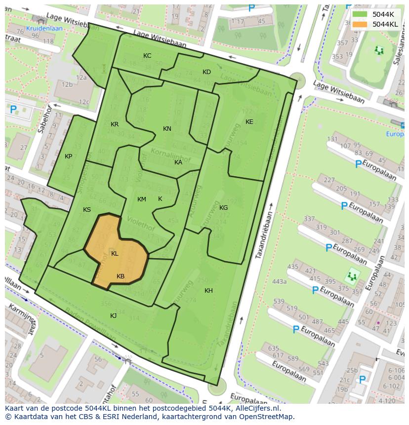 Afbeelding van het postcodegebied 5044 KL op de kaart.