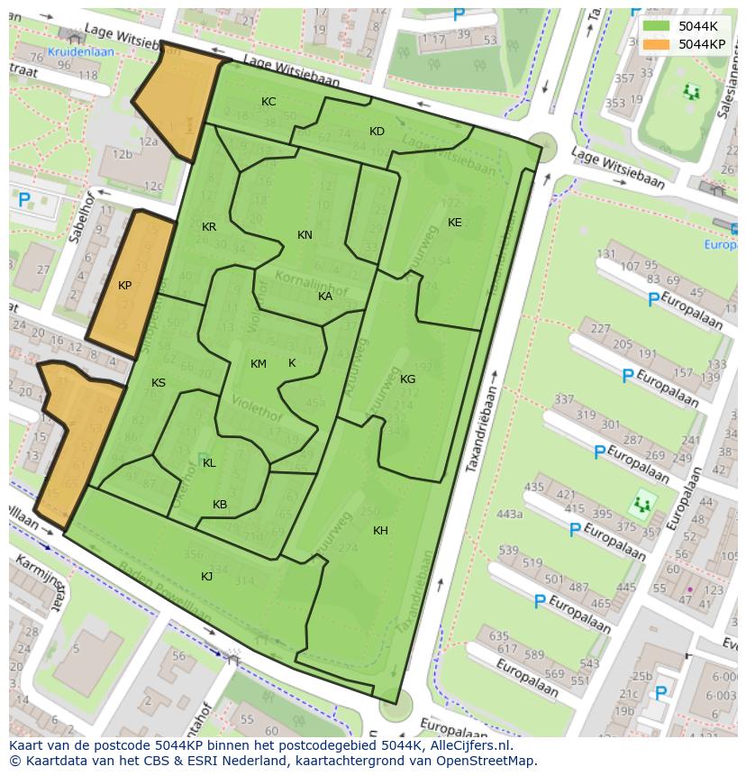 Afbeelding van het postcodegebied 5044 KP op de kaart.