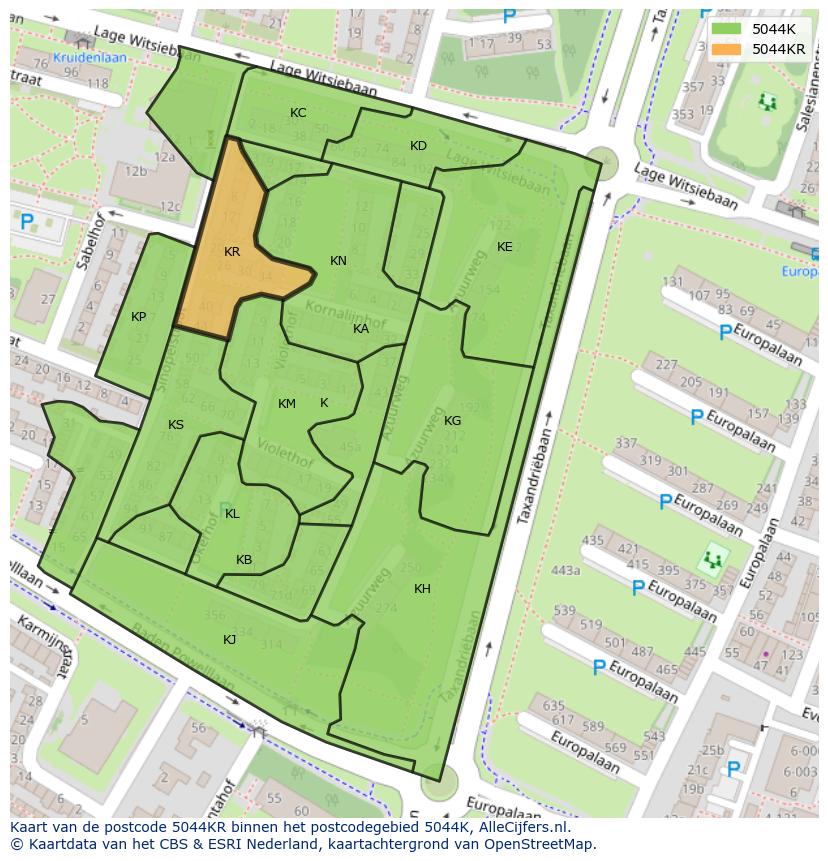 Afbeelding van het postcodegebied 5044 KR op de kaart.