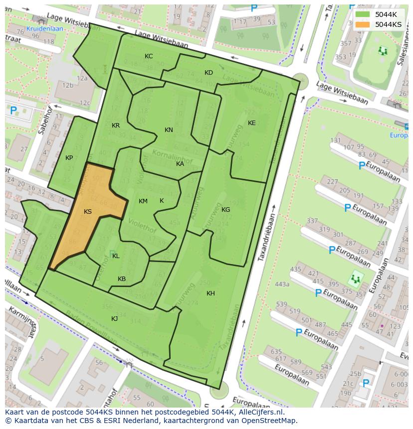Afbeelding van het postcodegebied 5044 KS op de kaart.