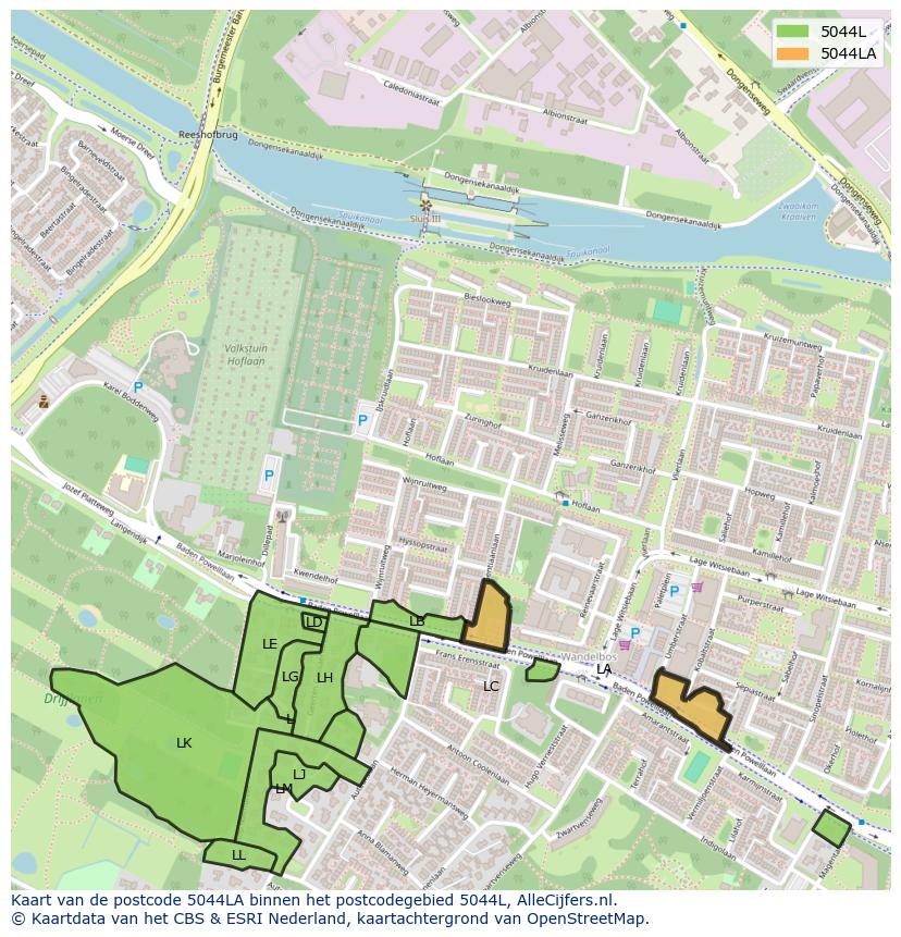 Afbeelding van het postcodegebied 5044 LA op de kaart.