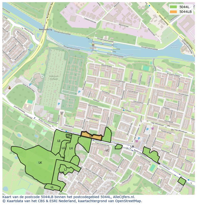 Afbeelding van het postcodegebied 5044 LB op de kaart.