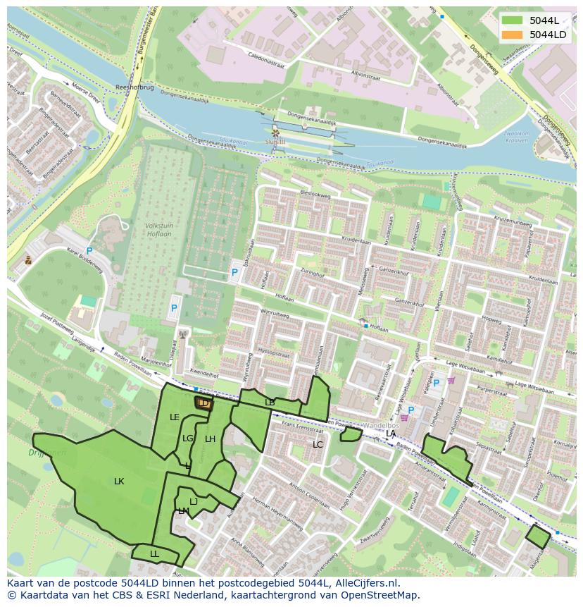 Afbeelding van het postcodegebied 5044 LD op de kaart.
