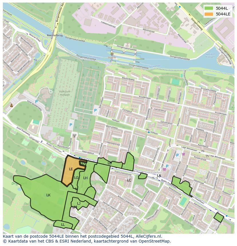 Afbeelding van het postcodegebied 5044 LE op de kaart.