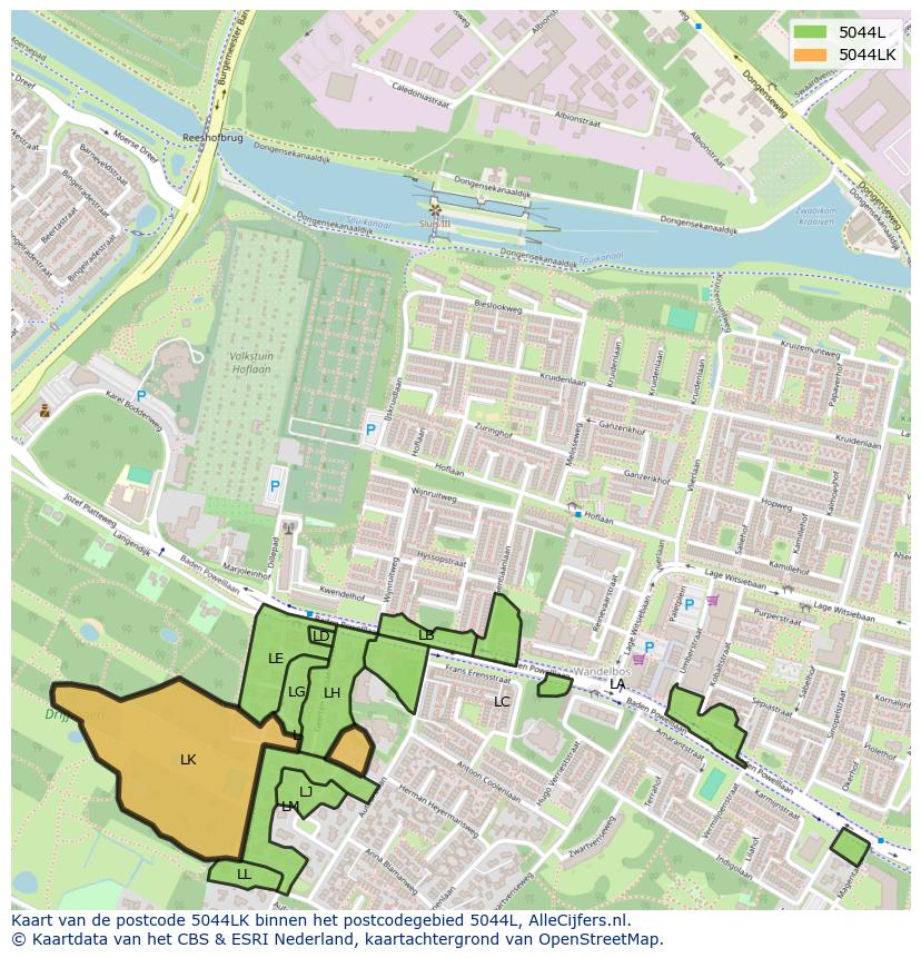 Afbeelding van het postcodegebied 5044 LK op de kaart.