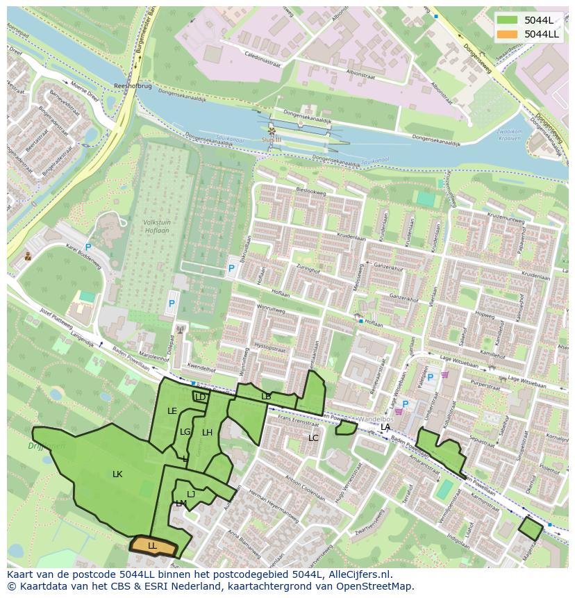 Afbeelding van het postcodegebied 5044 LL op de kaart.