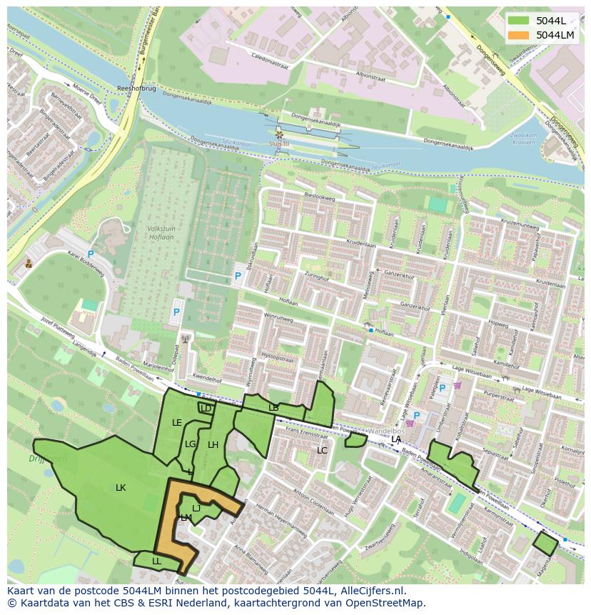 Afbeelding van het postcodegebied 5044 LM op de kaart.