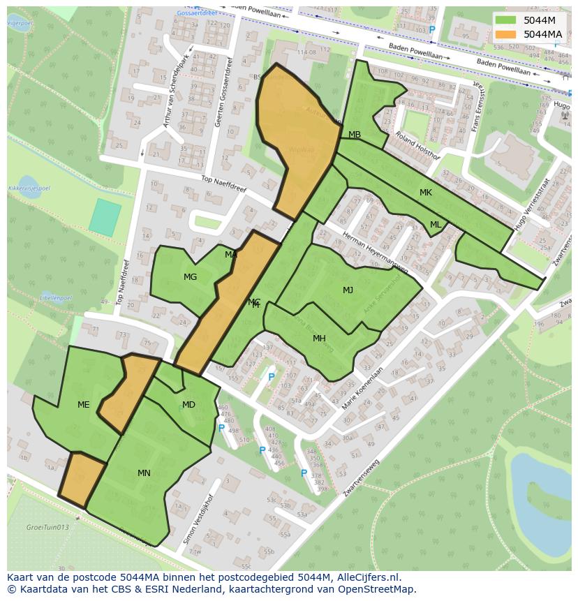 Afbeelding van het postcodegebied 5044 MA op de kaart.