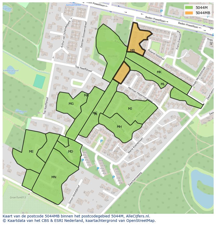 Afbeelding van het postcodegebied 5044 MB op de kaart.