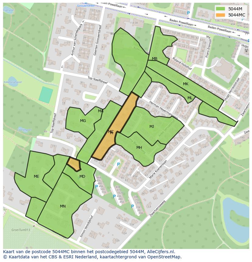 Afbeelding van het postcodegebied 5044 MC op de kaart.