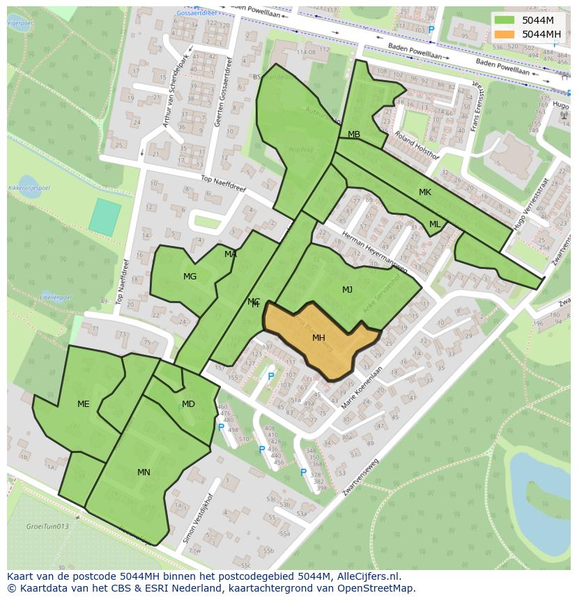 Afbeelding van het postcodegebied 5044 MH op de kaart.