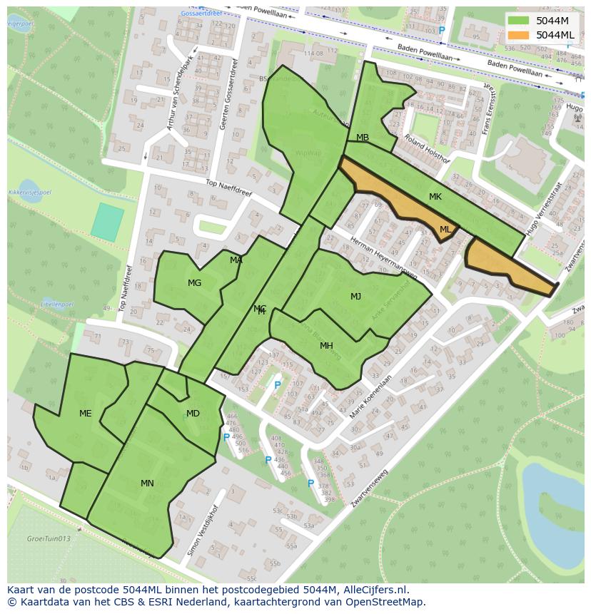 Afbeelding van het postcodegebied 5044 ML op de kaart.