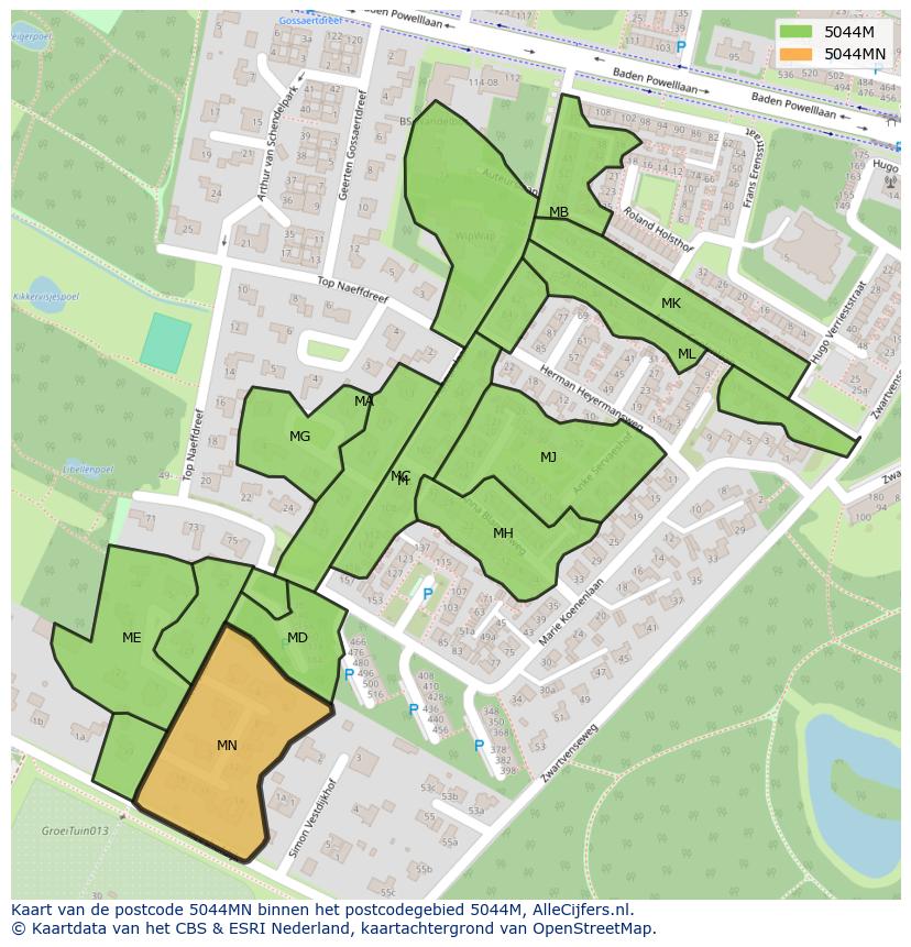 Afbeelding van het postcodegebied 5044 MN op de kaart.
