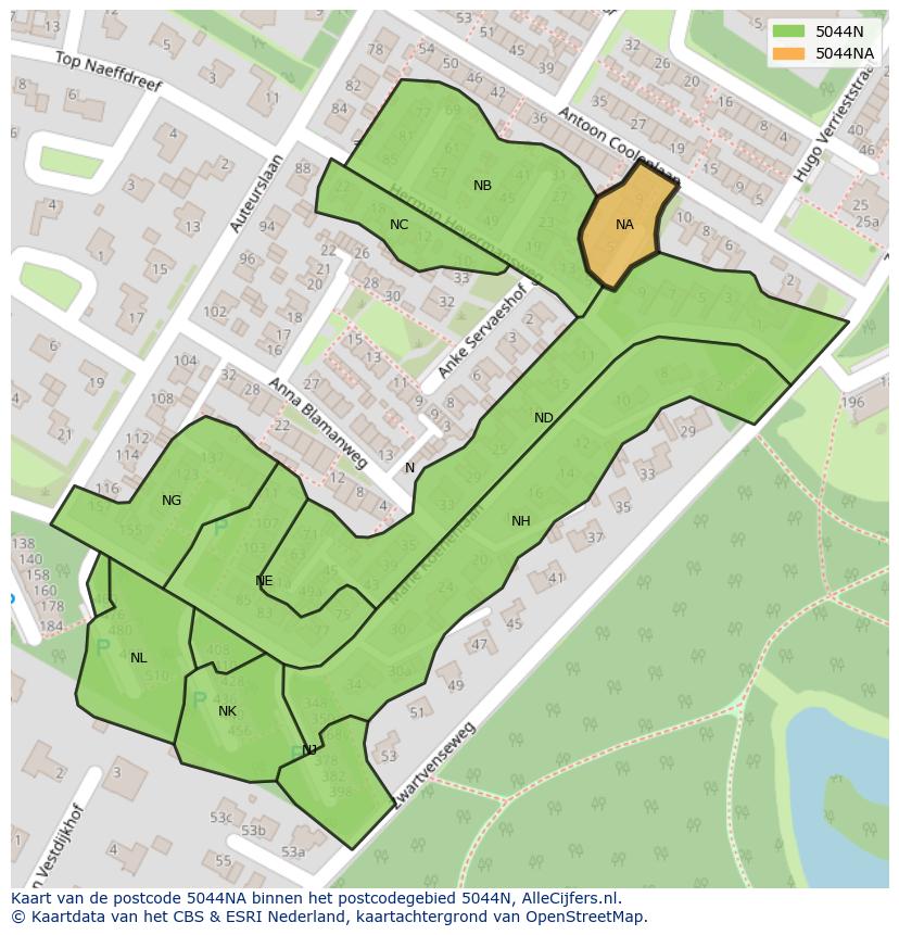Afbeelding van het postcodegebied 5044 NA op de kaart.