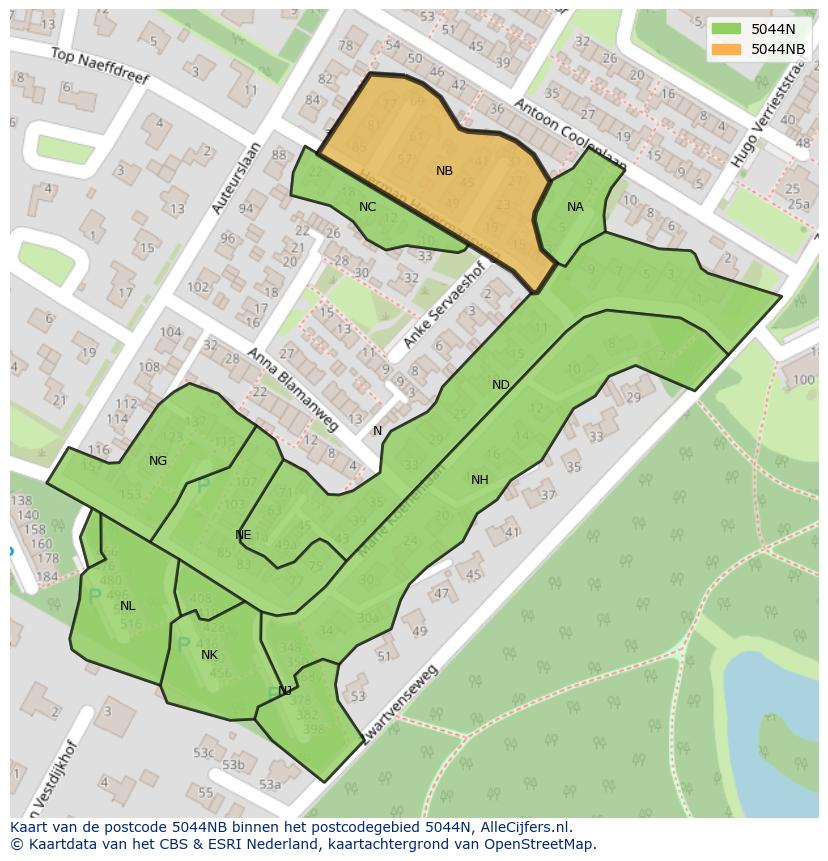 Afbeelding van het postcodegebied 5044 NB op de kaart.