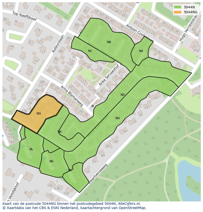 Afbeelding van het postcodegebied 5044 NG op de kaart.