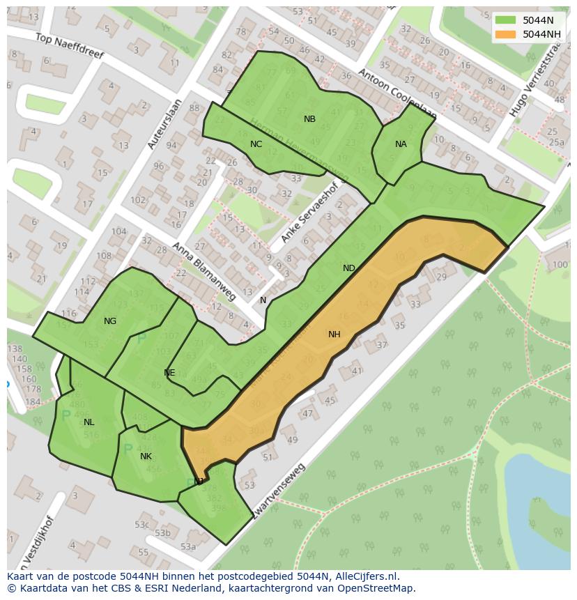 Afbeelding van het postcodegebied 5044 NH op de kaart.