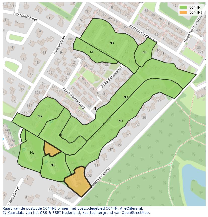 Afbeelding van het postcodegebied 5044 NJ op de kaart.