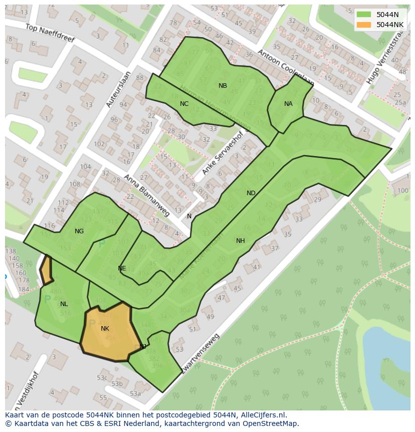 Afbeelding van het postcodegebied 5044 NK op de kaart.