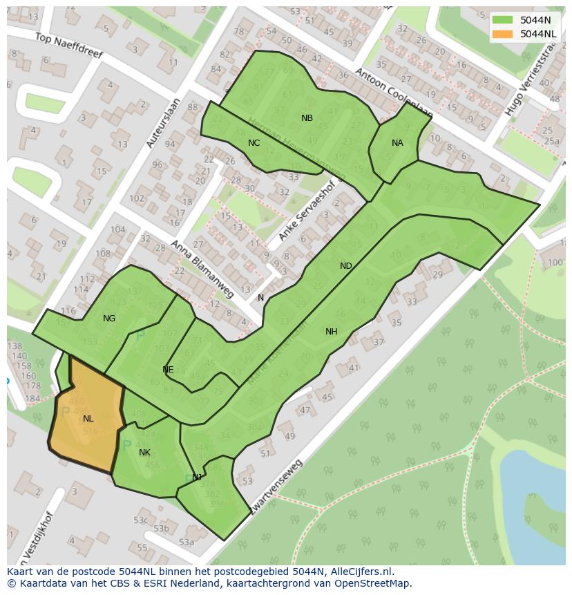Afbeelding van het postcodegebied 5044 NL op de kaart.