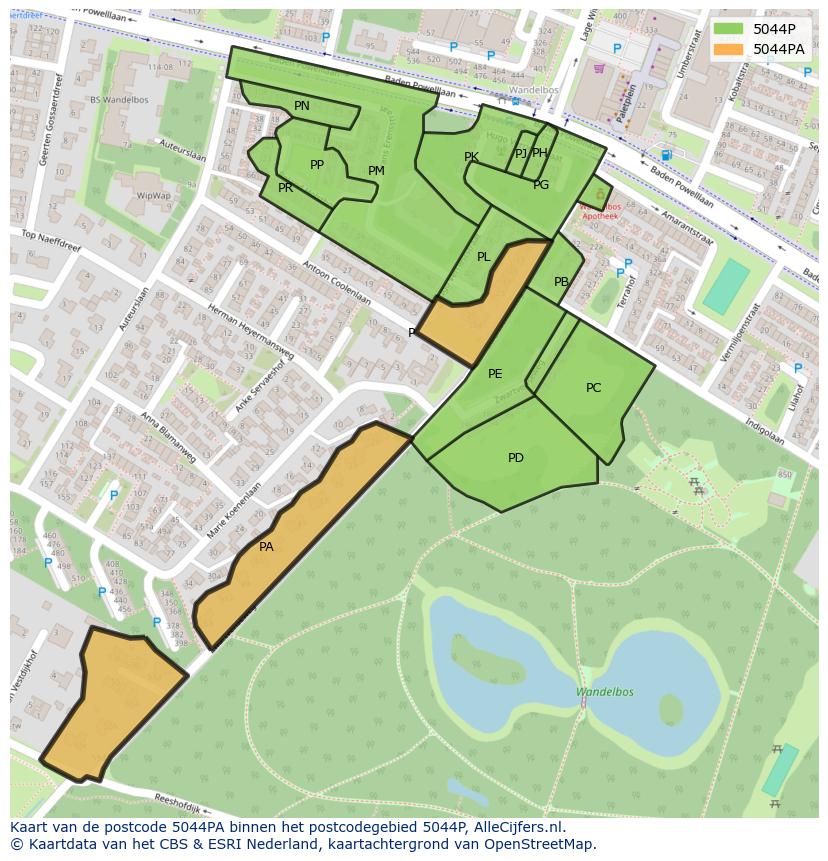 Afbeelding van het postcodegebied 5044 PA op de kaart.