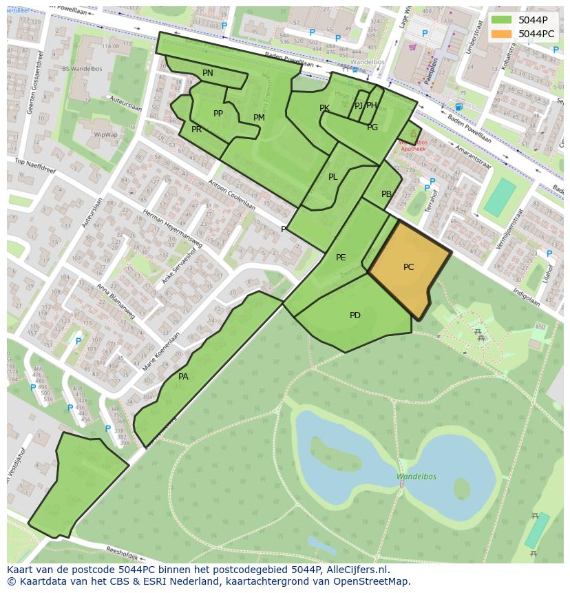 Afbeelding van het postcodegebied 5044 PC op de kaart.