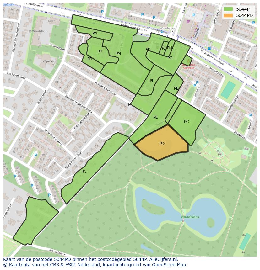 Afbeelding van het postcodegebied 5044 PD op de kaart.