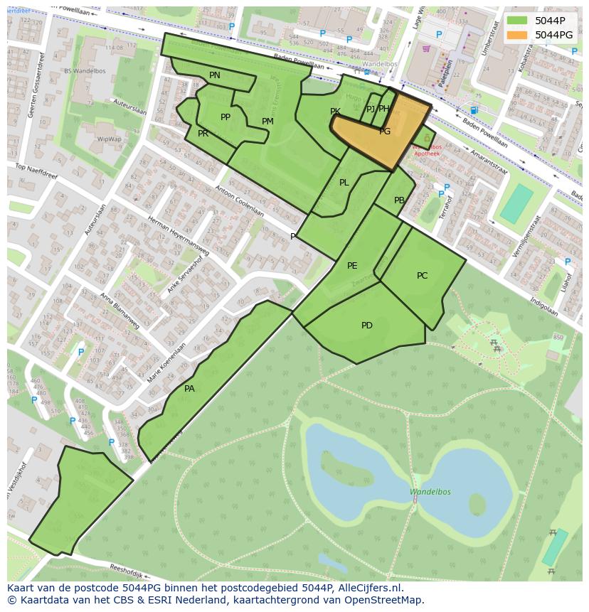 Afbeelding van het postcodegebied 5044 PG op de kaart.