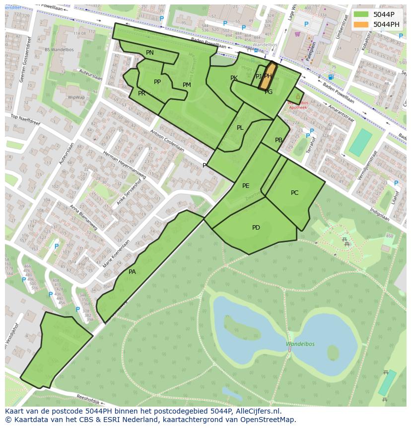 Afbeelding van het postcodegebied 5044 PH op de kaart.