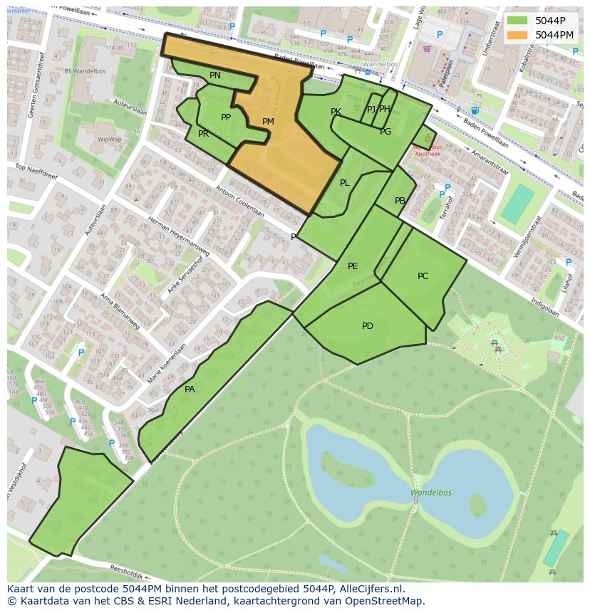 Afbeelding van het postcodegebied 5044 PM op de kaart.