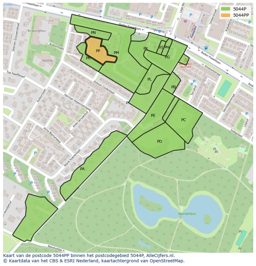 Afbeelding van het postcodegebied 5044 PP op de kaart.