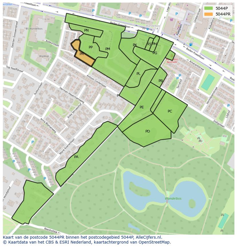 Afbeelding van het postcodegebied 5044 PR op de kaart.