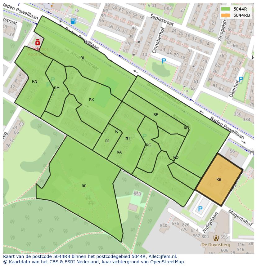 Afbeelding van het postcodegebied 5044 RB op de kaart.