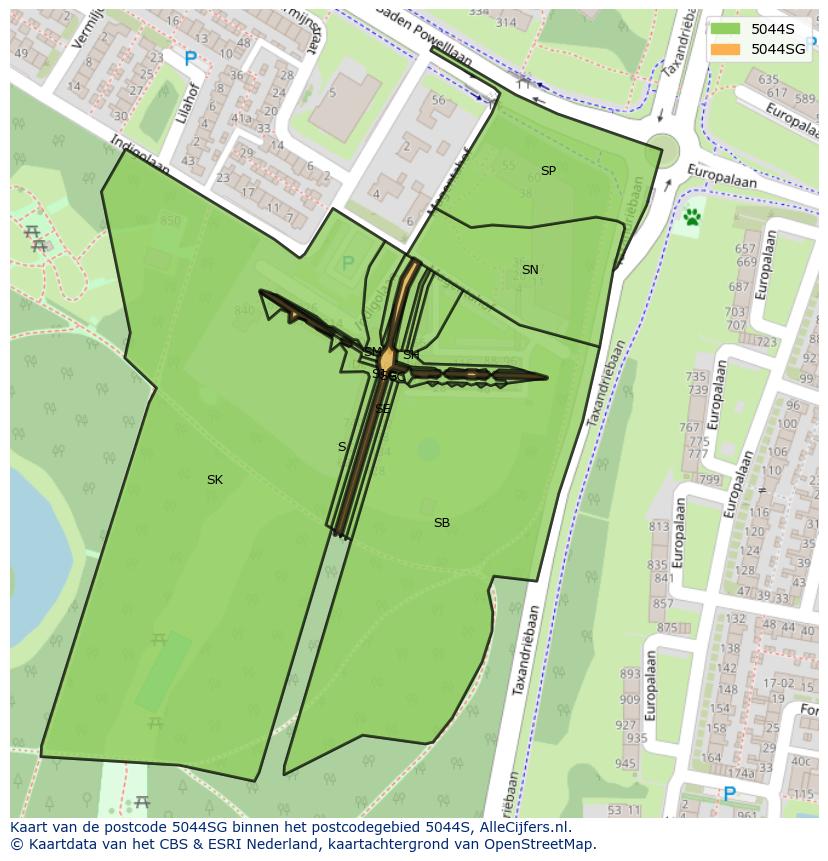 Afbeelding van het postcodegebied 5044 SG op de kaart.
