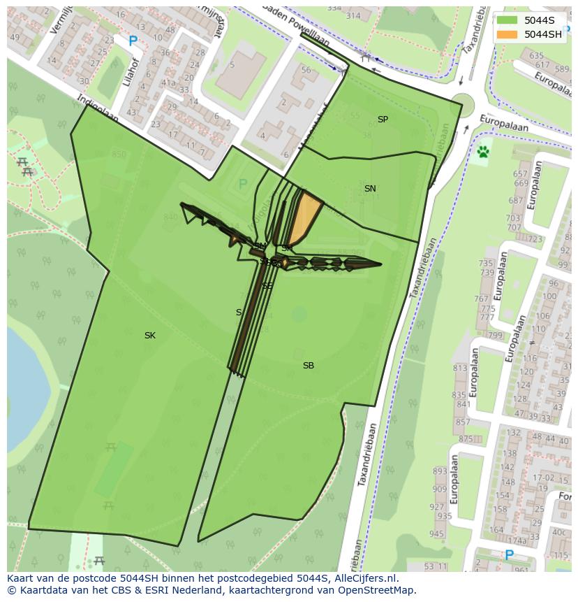 Afbeelding van het postcodegebied 5044 SH op de kaart.