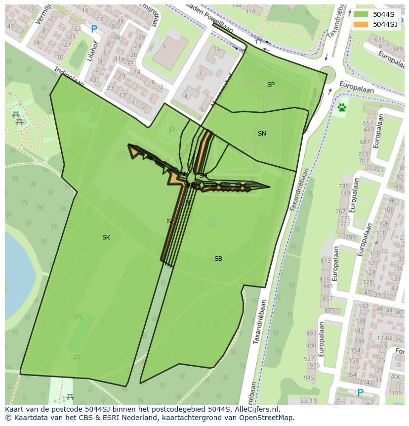Afbeelding van het postcodegebied 5044 SJ op de kaart.