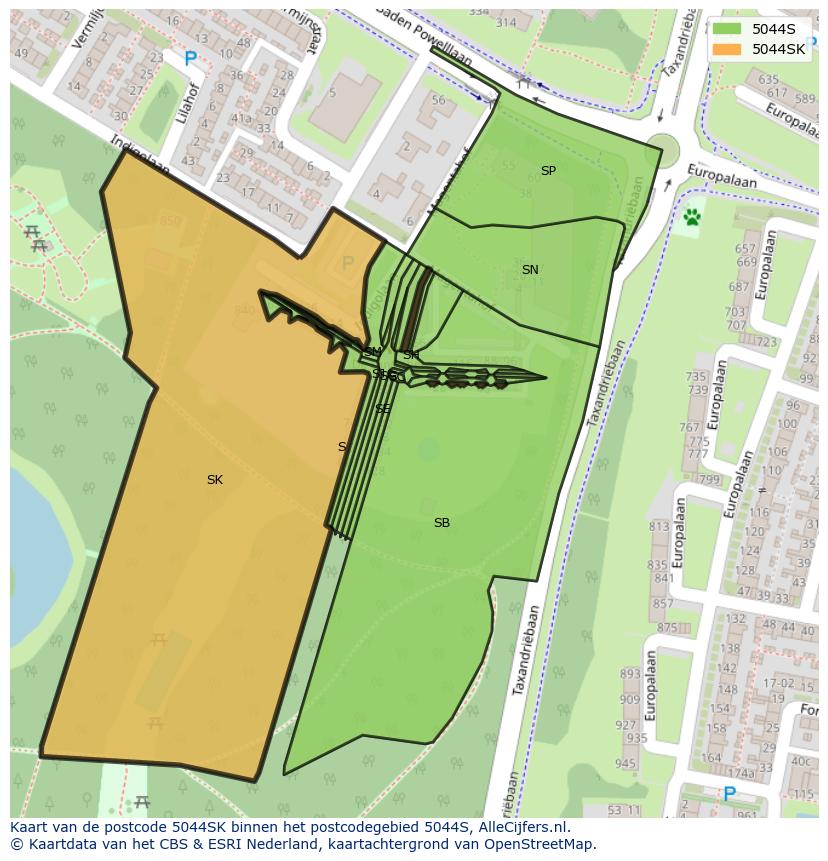 Afbeelding van het postcodegebied 5044 SK op de kaart.