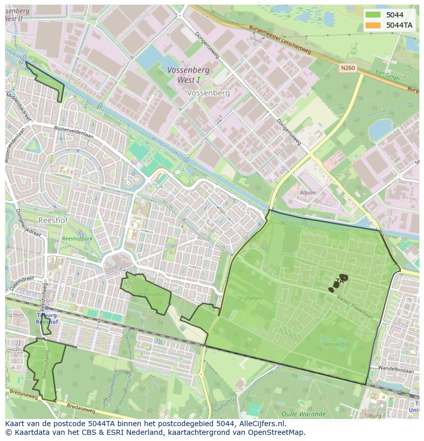 Afbeelding van het postcodegebied 5044 TA op de kaart.