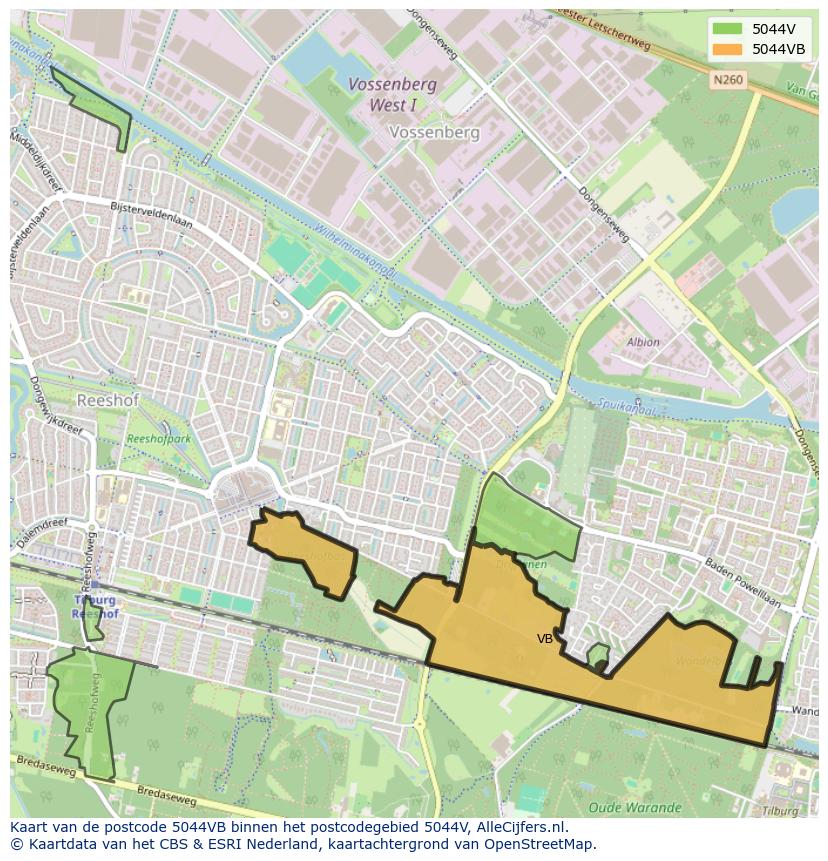 Afbeelding van het postcodegebied 5044 VB op de kaart.