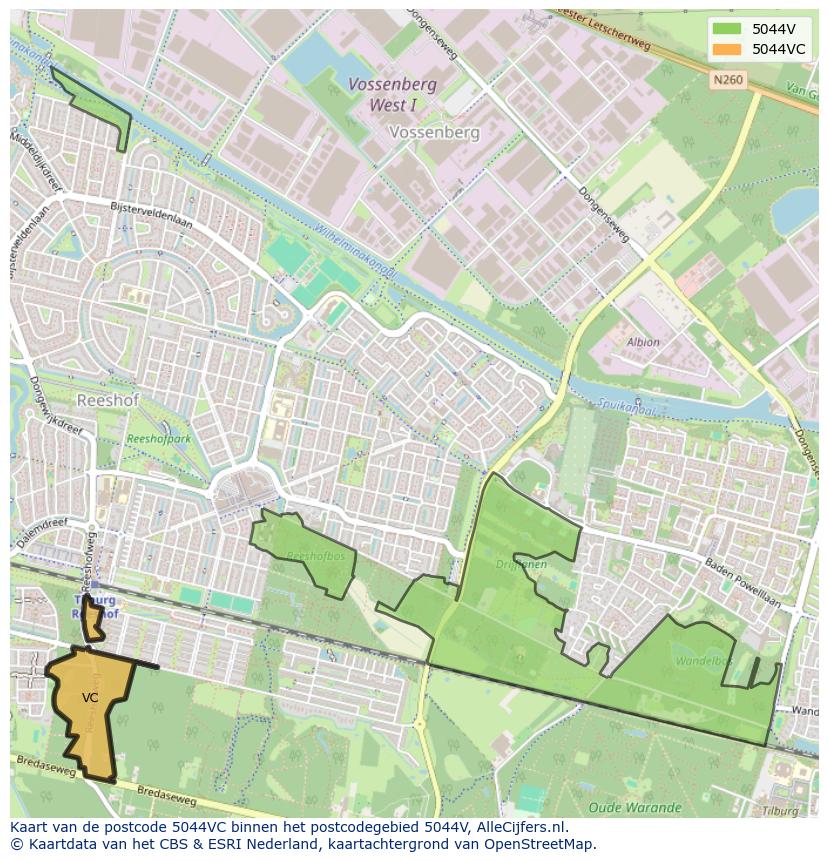 Afbeelding van het postcodegebied 5044 VC op de kaart.