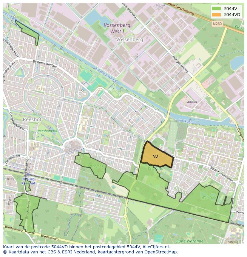 Afbeelding van het postcodegebied 5044 VD op de kaart.